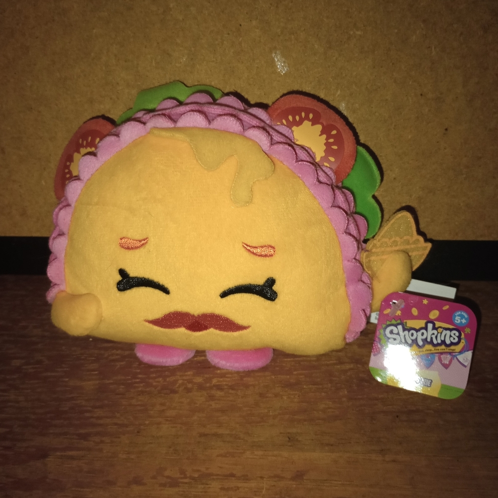 SOLD Shopkins Taco Terrie Plush Just Play Soft Stuffed Toy Mustache  6” 2016 NWT